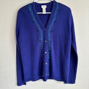 Vintage Koret Purple Beaded Embroidered Cardigan Sweater Sz‎ Small Lightweight